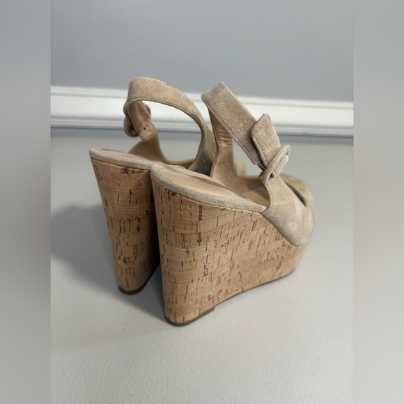 Veronica Beard Dali Suede Wedges | Nude Peep-Toe Sandals | Size 8 - Picture 5 of 16